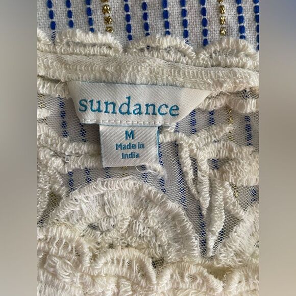 Sundance Embroidered Beige Short Sleeve Lace Mesh Blouse Sz M  Boho Lined - Picture 5 of 15